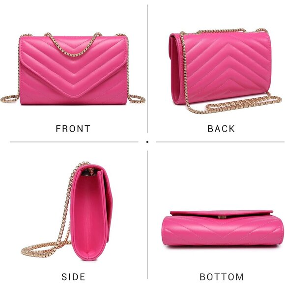 ⚡ Women's Pink Stylish Evening Clutch Chain Shoulder Strap Crossbody Bag - Picture 3 of 6